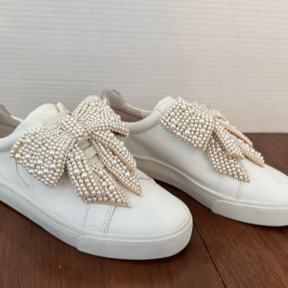 Women's White Pearl Embellished Sneakers
